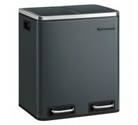 Poubelle Cuisine, 2 x 15L, Poubelle Tri, avec Pédale, 2 Compartiments, 15 Sacs Poubelles, Seaux Intérieurs, Couvercles en Douceur, en Acier, Gris Verdâtre Parfait pour les espaces réduits : Dotée de 2
