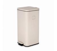 Poubelle Cuisine 30L (30 Litres) à Pédale, Poubelle de Recyclage Rectangulaire en Métal, Couvercle à Fermeture Douce, Seau Intérieur Amovible, Crème