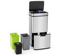 Poubelle Cuisine 72 L - COSTWAY - Ouverture Automatique-3 Seaux Amovibles, Tri Selectif, Anti-Empreintes Digitales, Fermeture Douce