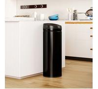 Poubelle cuisine automatique 50L acier inoxydable, poubelle à couvercle à fermeture en douceur, 30,5x30,5x85cm, noir