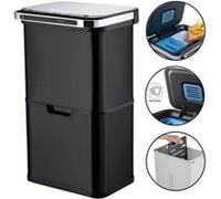 Poubelle cuisine automatique de tri à 4 compartiments - 60L - Noir mat - Piles ou batterie Noir G