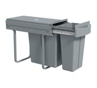 Poubelle cuisine coulissante - HOMCOM - 30L - 2 compartiments, couvercle givré - plastique et métal - 52x26x40,8cm - gris