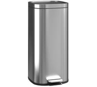 HOMCOM Poubelle cuisine 30L, poubelle à pédale avec seau intérieur amovible, couvercle à fermeture douce et maintien en ouverture, anti-traces, pour maison ou bureau, argent