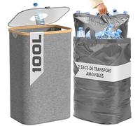 Poubelle Cuisine Tri Sélectif 100L Gris Bac de Tri Recyclage Bouteilles Poubelle Double Compartiment avec 2 Sacs Gris