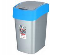 Curver Poubelle Flip Bin 25 L avec couvercle – argenté/bleu – 47 x 26 x 34 cm