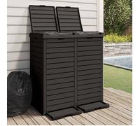 vidaXL Poubelle d'Extérieur, Bac à ordures avec Double Couvercle, Poubelle avec 2 Seaux Parc Jardin Terrasse Patio, Noir Polypropylène