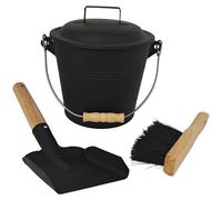 Poubelle de 4,5 litres avec couvercle, balai et pelle, noire/naturelle