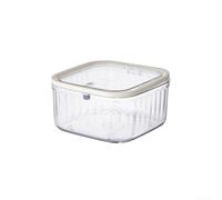 Poubelle de bureau transparente avec couvercle à pression - Moderne pour mini poubelle pour bureau et comptoir de cuisine - Petite poubelle en plastique PET beige 14,5 x 14,5 x 7,5 cm (taille S)