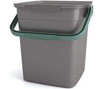 Poubelle de compostage Unyqoos® de 9 litres – bac de compostage élégant pour la cuisine, avec ouverture inférieure, gris/vert, verrouillage de sécurité et poignée de transport, dimensions : 25,5 x 23 