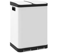 Poubelle de cuisine 2 x 30L - HOMCOM - pédale, métal, 2 compartiments, couvercle à fermeture douce - 60L - blanc