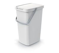 Poubelle de cuisine, 20 l, en plastique, avec couvercle et cadre amovible, pour suspendre des sacs à déchets, avec support mural, tri des déchets facile, blanche