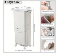 Poubelle de cuisine - 42 litres - Système de tri des déchets à 3 compartiments - Conteneur de recyclage - Design économe en espace - Plastique