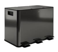 HOMCOM Poubelle cuisine 3 x 15L, poubelle tri sélectif avec 3 compartiments, pédale, seaux intérieurs amovibles, couvercle à fermeture en douceur et poignées anti-traces acier inoxydable noir brillant