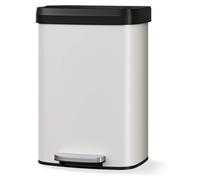 Poubelle de cuisine 50 l - Poubelle à pédale - Acier inoxydable - Couvercle à fermeture douce - Rectangulaire - Poignée à l'arrière - Blanc