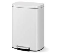 Poubelle de cuisine 50 l - Poubelle à pédale - Acier inoxydable - Rectangulaire - Seau intérieur amovible - Pédale - Blanc