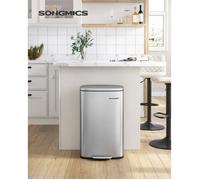 poubelle de cuisine 50l à pédale, avec seau intérieur en plastique, couvercle, fermeture douce, anti-odeur, argenté ltb050e01