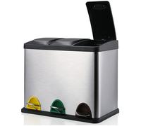 Poubelle de Cuisine à 3 compartiments,24 L,Tri sélectif de recyclage, poubelle à pédale, En inox, seau intérieur amovible