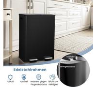 Poubelle de cuisine à double compartiment 60 L - Fermeture en douceur, noire