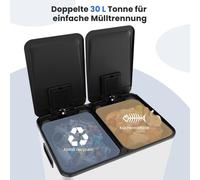 Poubelle de cuisine à double compartiment de 60 L - Couvercle à fermeture douce