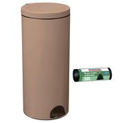 Poubelle de cuisine à pédale 30L et 10 sacs poubelle 50L Moka