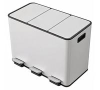 Poubelle de cuisine à pédale - Système de tri des déchets à 3 compartiments de 15 litres chacun - Acier inoxydable - Pédales de différentes couleurs - Avec bacs intérieurs et couvercles - Blanc