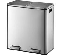 Poubelle de Cuisine à Pédale Tri Sélectif Acier, 60L (30+30), Modèle MAJOR, Inox Brossé, 60x36xH65 cm
