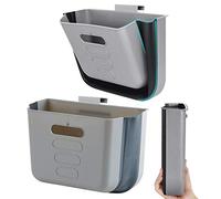 Poubelle de Cuisine à Suspendre Petite Poubelle Plastique Poubelle Murale Pliable Meuble Poubelle Porte Placard Cuisine Portable pour Salle de Bain, Chambre, Bureau, Voiture, Dortoir (Gris)