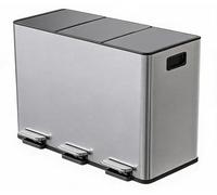 Poubelle de cuisine avec système de tri des déchets - Pédale - 3 compartiments de 15 litres - Pédales de couleur - Couvercle avec bacs intérieurs - Acier inoxydable - Argent