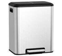 Poubelle de cuisine avec système de tri – Double compartiment de 2 x 15 litres – Couvercle à fermeture douce – Rectangulaire, pour encastrement – Acier inoxydable – Argent