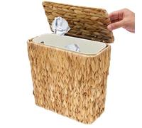 Poubelle de cuisine bohème avec couvercle en rotin et poubelle | Petite poubelle de salle de bain - Anti-odeurs - Marron - Corbeille en osier - Poubelle étroite pour salle de bain, bureau