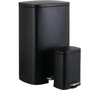 Poubelle de cuisine Bolt Edge – 50 L + 5 L – Système d'abaissement automatique – Pédale – Acier inoxydable – Nickel satiné – Noir