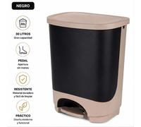 Poubelle de cuisine - Conteneur à déchets - 30 litres - Avec pédale - Couvercle à ouverture douce - Plastique PP - 34 x 42 x 38 cm - Beige et noir