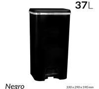 Poubelle de cuisine - Conteneur à déchets de 37 litres - Rectangulaire - Avec pédale - En plastique PP - Hygiénique - Ouverture mains libres - Noir