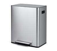 Poubelle de cuisine COSTWAY, système de tri des déchets 2 compartiments 60 L, poubelle à pédale en acier inoxydable avec pédale et couvercle à fermeture douce, poubelle, poubelle à pédale argentée