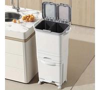 Poubelle de cuisine de 49 litres - Poubelle à pédale - 2 bacs intérieurs - Pédale pour une utilisation mains libres - Couvercle anti-odeurs - Montée sur roulettes - Design économe en espace - Beige