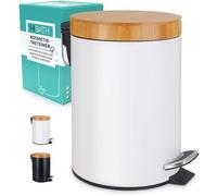Poubelle de cuisine en acier inoxydable, 5 litres, blanche, avec couvercle en bambou