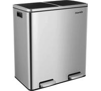 Poubelle de cuisine en inox, double bac de recyclage, couvercle soft-close, argent, 60L
