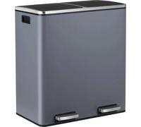 Poubelle de cuisine en inox, double bac de recyclage, couvercle soft-close, GRIS FONCE, 60L
