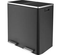 Poubelle de cuisine en inox, double bac de recyclage, couvercle soft-close, noir, 60L