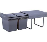 Poubelle de Cuisine Encastrable Coulissante, 36L, 2 Compartiments avec Seaux 18L, Rails Télescopiques, Cadre Inox, Compatible Sacs 20L