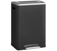 HOMCOM Poubelle à double compartiment 2 x 20L, poubelle de cuisine à pédale, 2 seaux intérieurs amovibles, couvercle à fermeture en douceur et poignées intégrées, anti-traces, acier inoxydable, noir