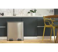 Poubelle de cuisine à pédale tri sélectif grande capacité 60L (2x30L) MAJOR en acier Inox