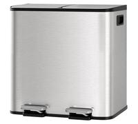 Poubelle de cuisine - Pédale double compartiment, 30 litres - Acier inoxydable - 2 bacs intérieurs amovibles de 15 litres - Couvercle à fermeture douce - Tri des déchets pour cuisine et bureau