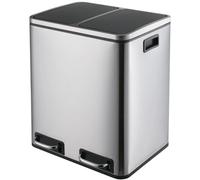 Poubelle de cuisine - Pédale double compartiment - Acier inoxydable - Couvercle à fermeture douce - Anti-traces de doigts - 2 x 15 L, 30 L - Argent