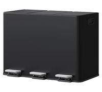 Poubelle de cuisine - Pédaleur 3 compartiments de 15 litres - Tri sélectif des déchets - Acier inoxydable - Couvercle à fermeture douce - Pédales séparées - Noir