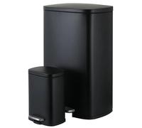 Poubelle de cuisine - Pédaleur 50L + 5L - Couvercle à fermeture douce - Double compartiment - Rectangulaire - Acier inoxydable résistant aux traces de doigts - Noir