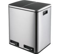 Poubelle de cuisine - Poubelle à double compartiment de 2 x 15 litres - Acier inoxydable - Pédale d'ouverture - Système de fermeture en douceur avec fonction de maintien ouverte - Rectangulaire - Arge