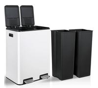 Poubelle de cuisine - Poubelle à double compartiment de 60 litres - Acier inoxydable - Pédale avec couvercle à fermeture douce - Tri des déchets et recyclage - Blanche