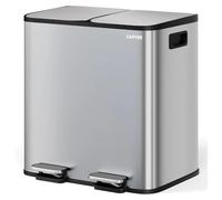Poubelle de cuisine - Poubelle à double pédale, capacité 2 x 15 litres - Couvercle à fermeture douce - Bac intérieur pour le tri des déchets - Acier inoxydable - Argent