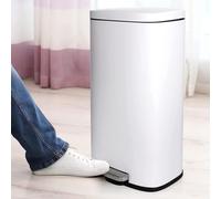 Poubelle de cuisine - Poubelle à pédale 30 l - Inox - Couvercle Soft-Close - Rectangulaire - Blanc